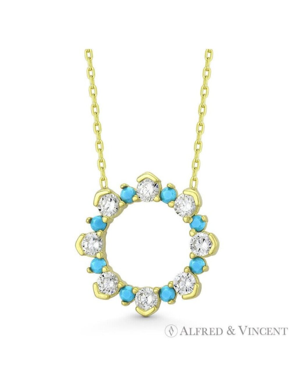 CZ & Nano Crystal Eternity Pendant in .925 Sterling Silver w/ 14k Yellow Gold